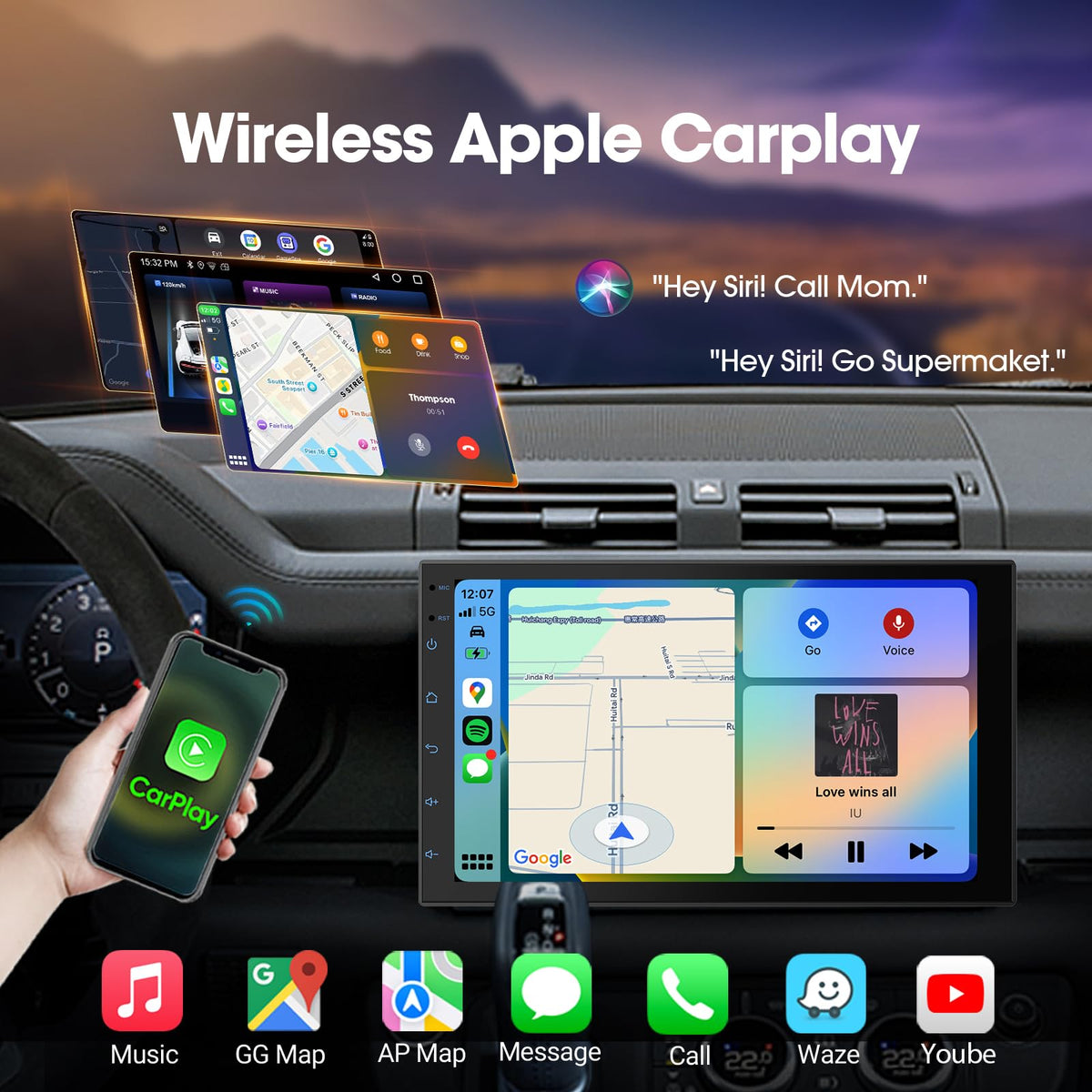 Haudio 7 wireless CarPlay and Android Auto enable hands-free driving