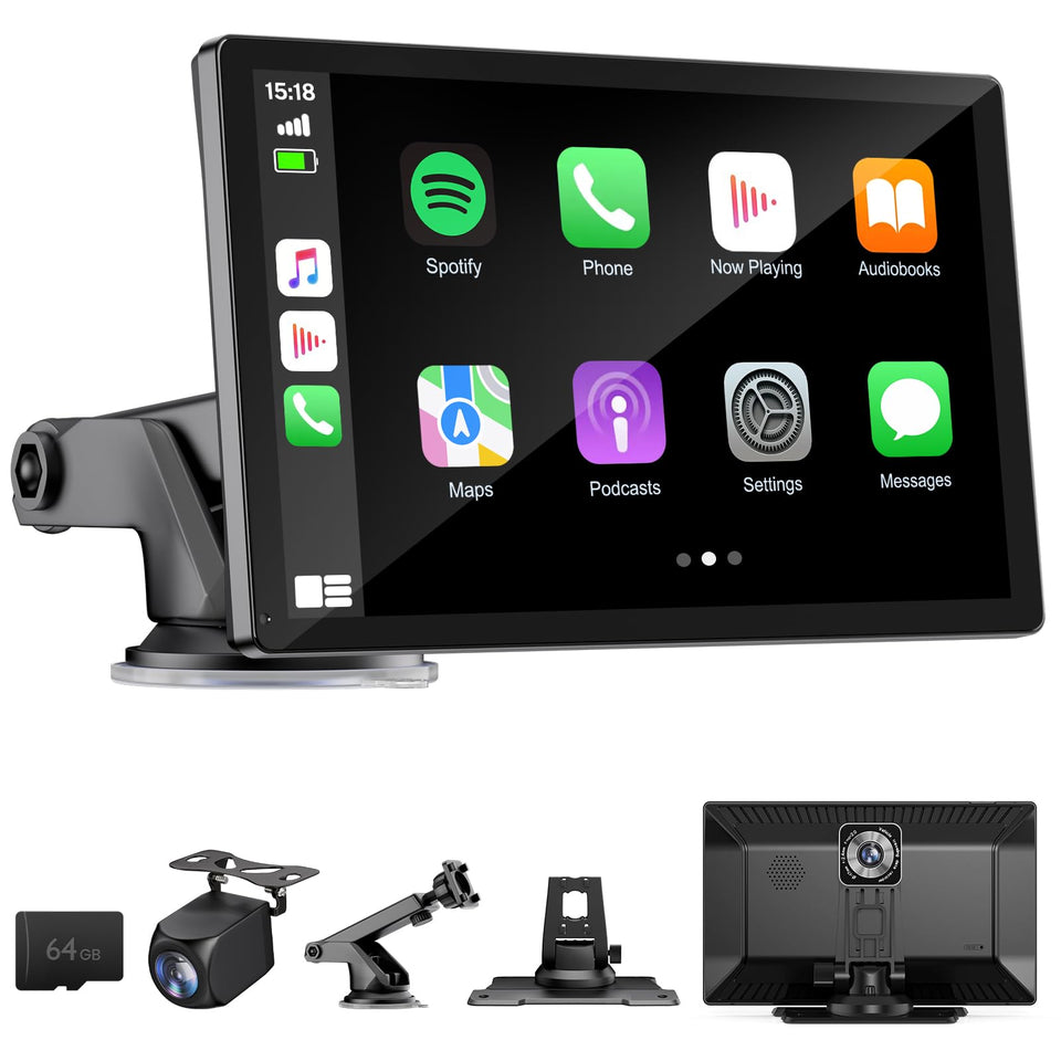 HAUXIY 9-inch CarPlay screen with 4K front camera for clear driving footage