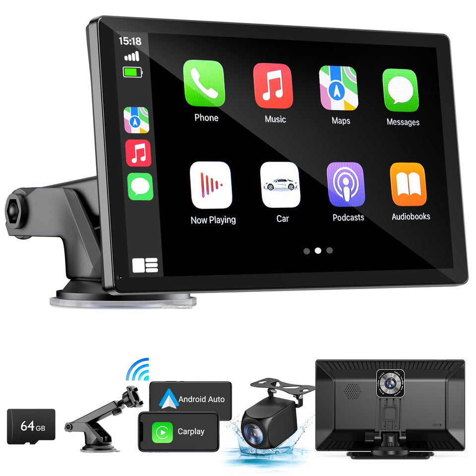 HAUXIY 9-inch wireless CarPlay screen for seamless navigation and hands-free control.