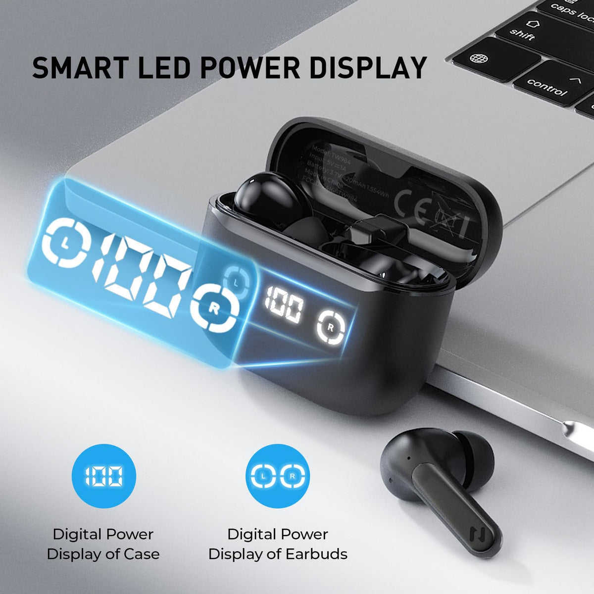 havit closed charging case LED display visible for instant power level awareness