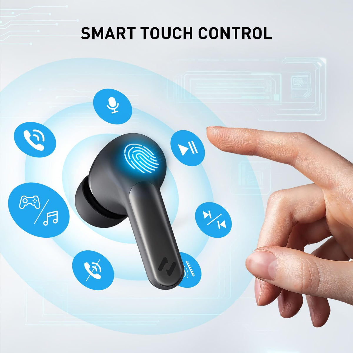 havit earbuds touch control demo indicating easy playback and call management
