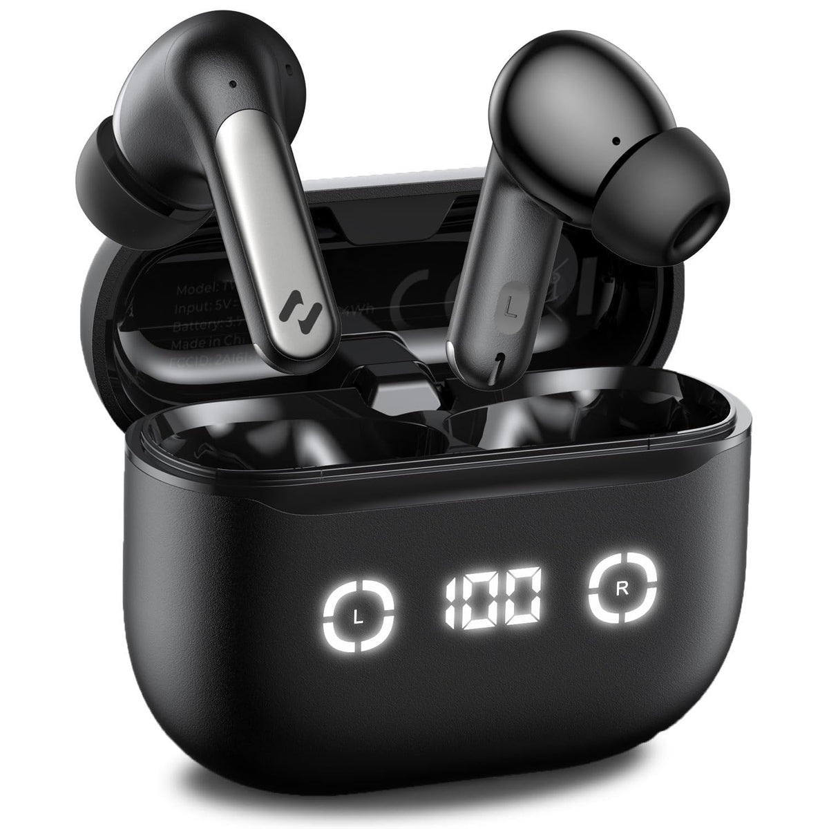 havit front view with case open showing earbuds and LED for quick battery check