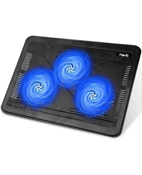 havit front view of cooling pad showing slim design and blue accents for portable comfort