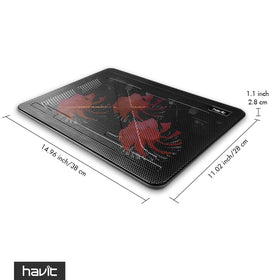 havit placed on a desk with laptop in use benefit: cooler, more comfortable setup