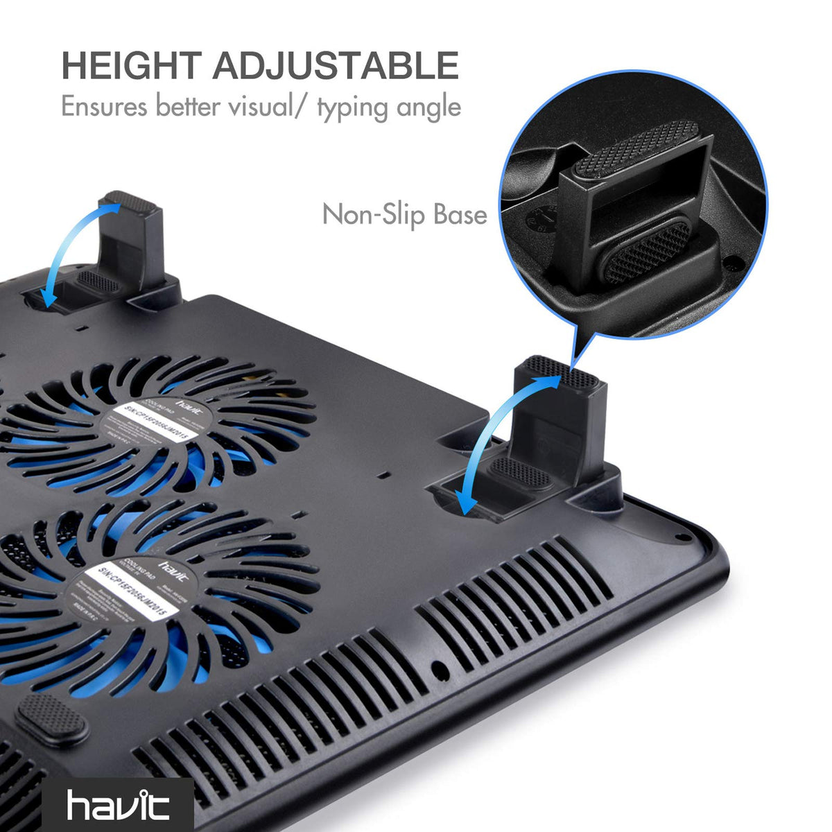 havit laptop on cooler demonstrating secure typing and improved comfort