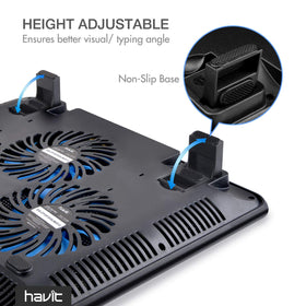havit laptop on cooler demonstrating secure typing and improved comfort