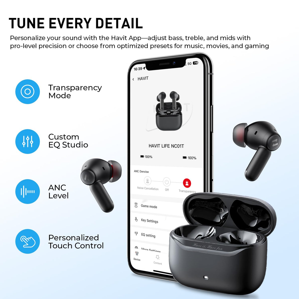 Havit Space NC01T IPX5 rating protects against splashes and sweat.