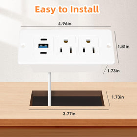 Havorbit recessed USB power strip drawer install demonstrating flush design in a drawer.