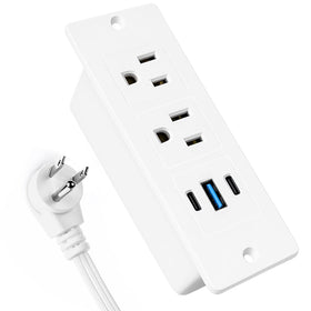 Havorbit recessed USB power strip front view showing clutter-free desk setup with a 6 ft cord.