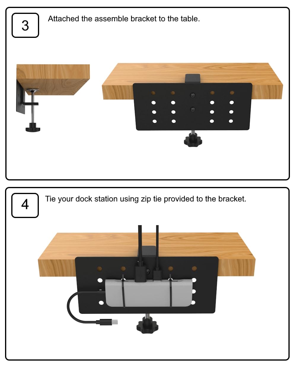 HAVYO dock bracket mounted on desk edge for easy access to peripherals