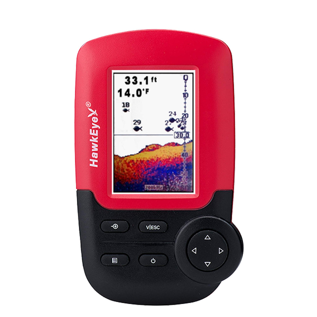 Hawkeye Fishtrax 1C display close-up with HD color clarity for quick readings.