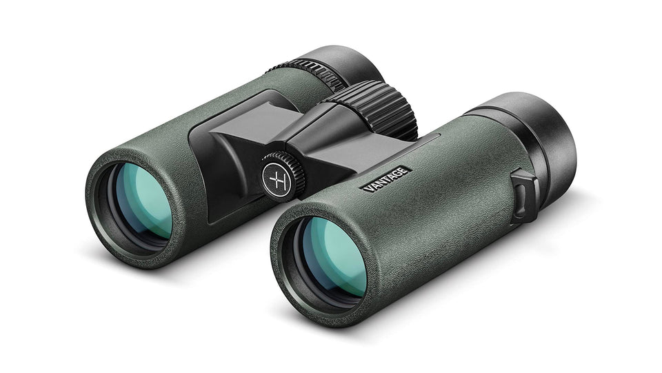 Hawke Vantage 10x32 green front view, lightweight travel companion.