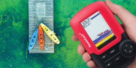 Hawkeye Fishtrax 1C on-boat setup mounted for quick reading.