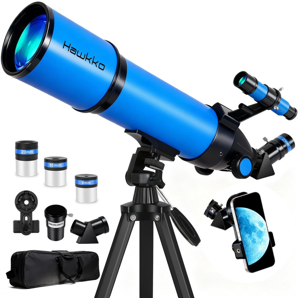 Hawkko telescope with 80mm aperture and 600mm focal length for bright lunar views