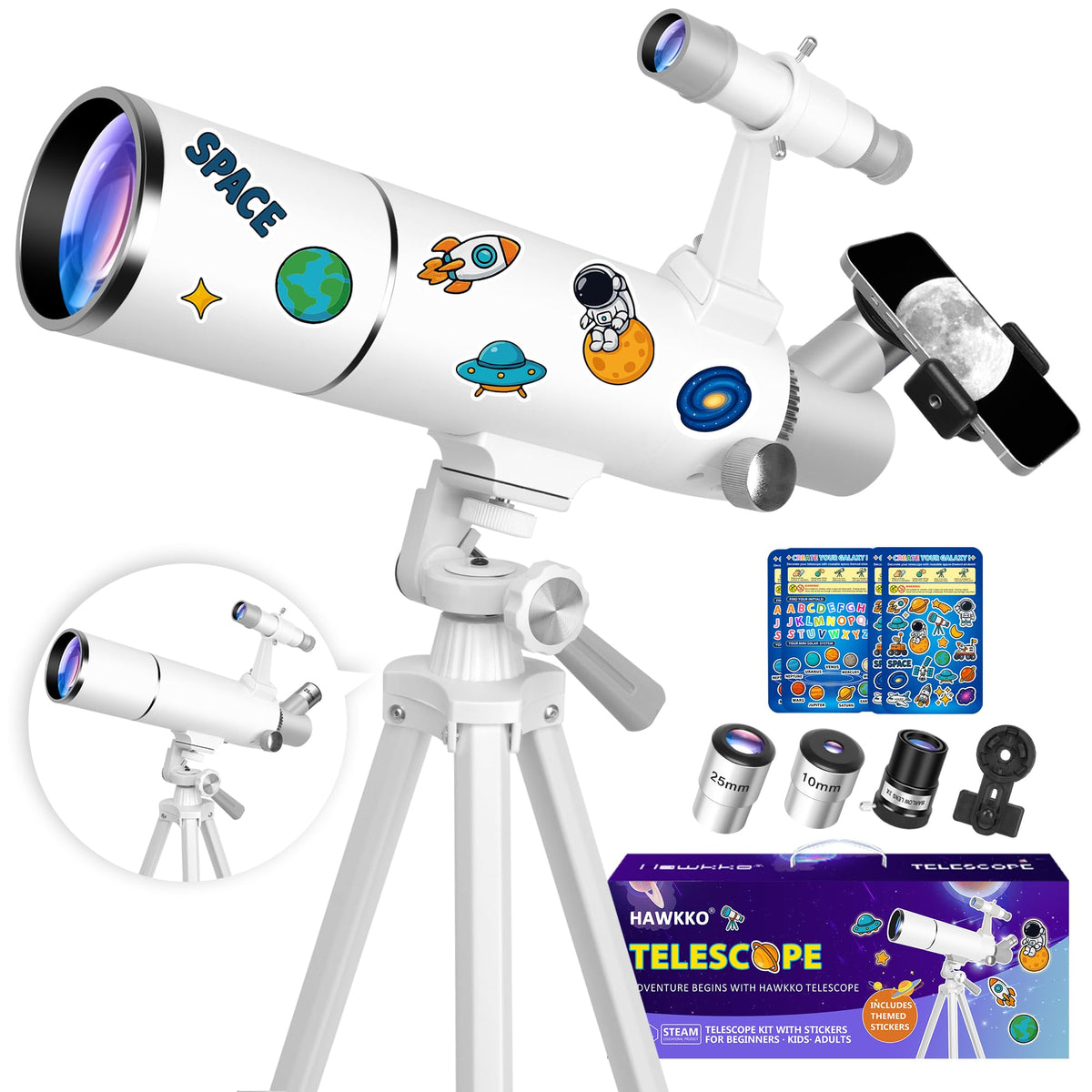 Hawkko Telescope 80mm front view for family stargazing and learning.