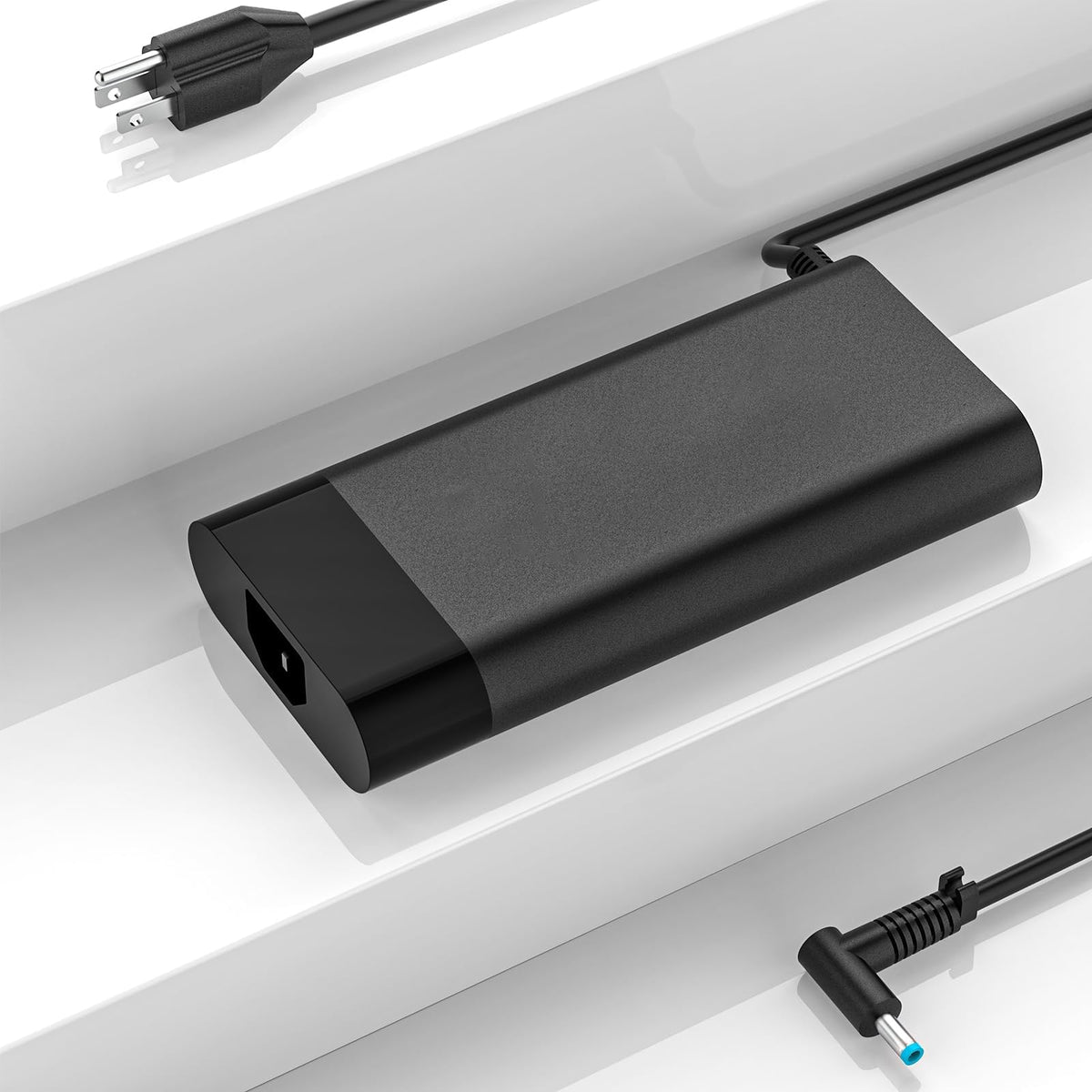 Haxyla adapter plugged into HP Omen laptop, supports high-performance charging