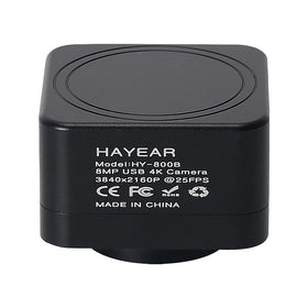 Hayear HY800B front view highlights compact 8MP 4K USB camera for precise imaging