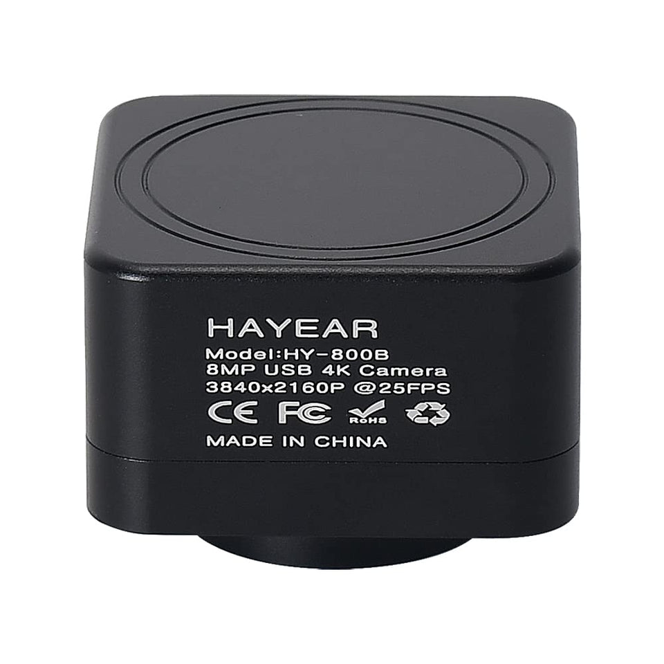 Hayear HY800B front view highlights compact 8MP 4K USB camera for precise imaging