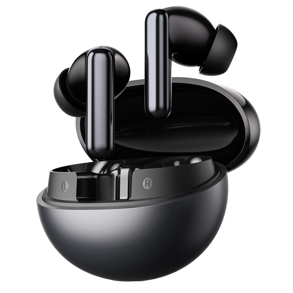 HAYLOU Flowbuds N55 front view showing sleek earbuds and case for portable listening