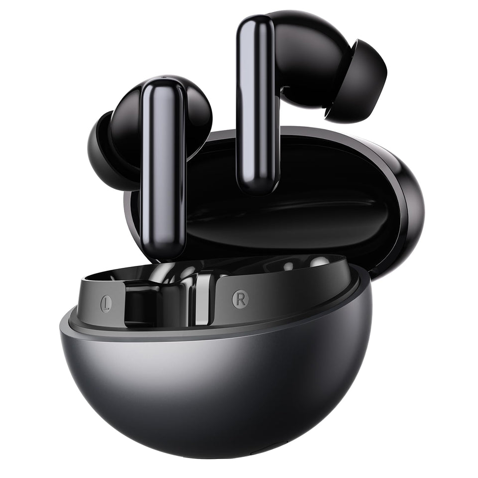 HAYLOU Flowbuds N55 front view showing sleek earbuds and case for portable listening