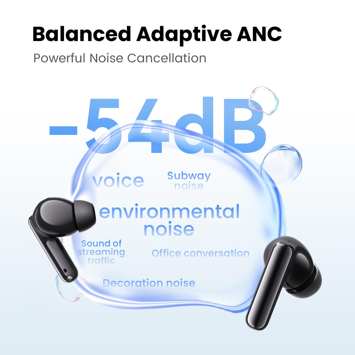 HAYLOU Flowbuds N55 open charging case with earbuds highlighting 40-hour battery benefit