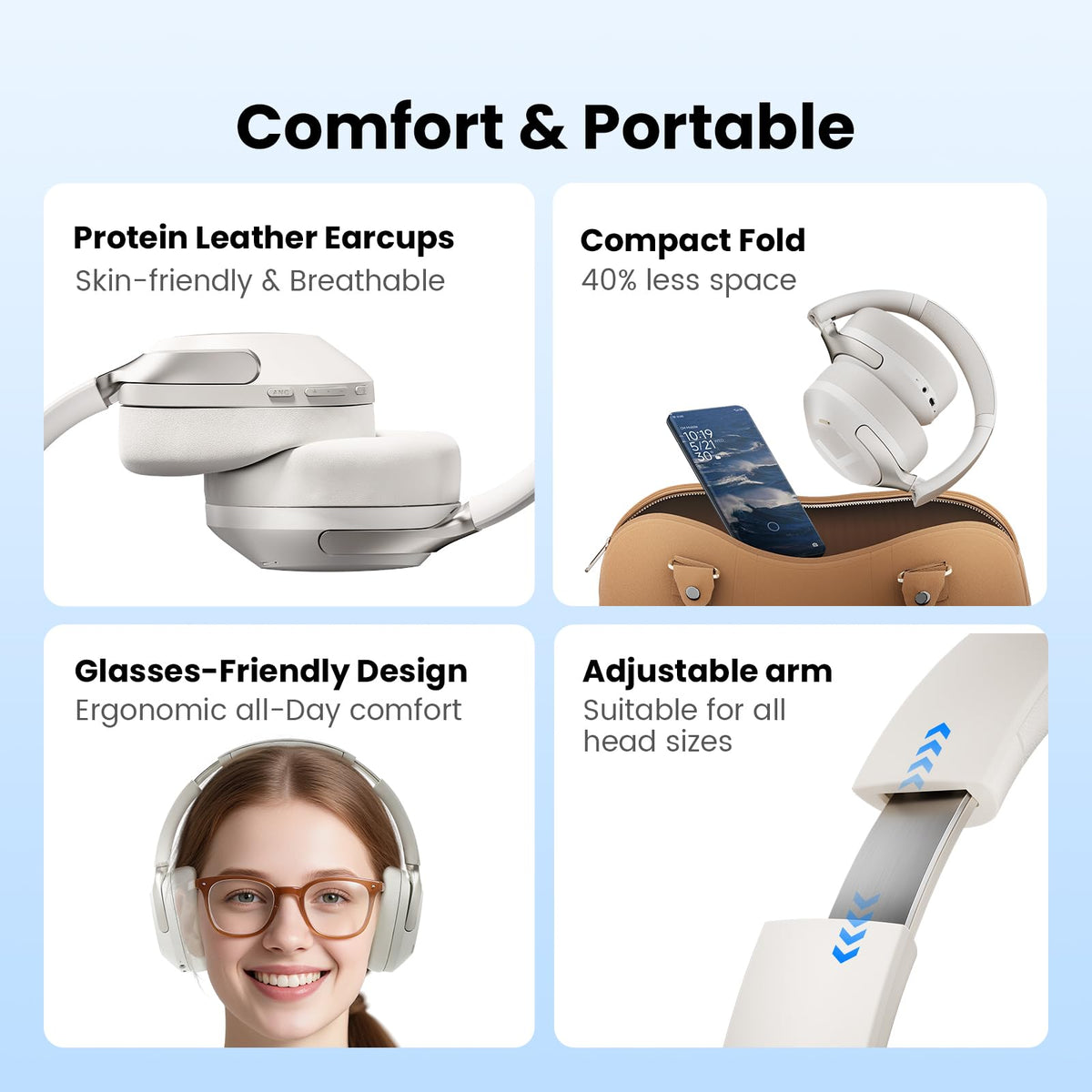 Haylou S40 foldable headband design for compact travel.