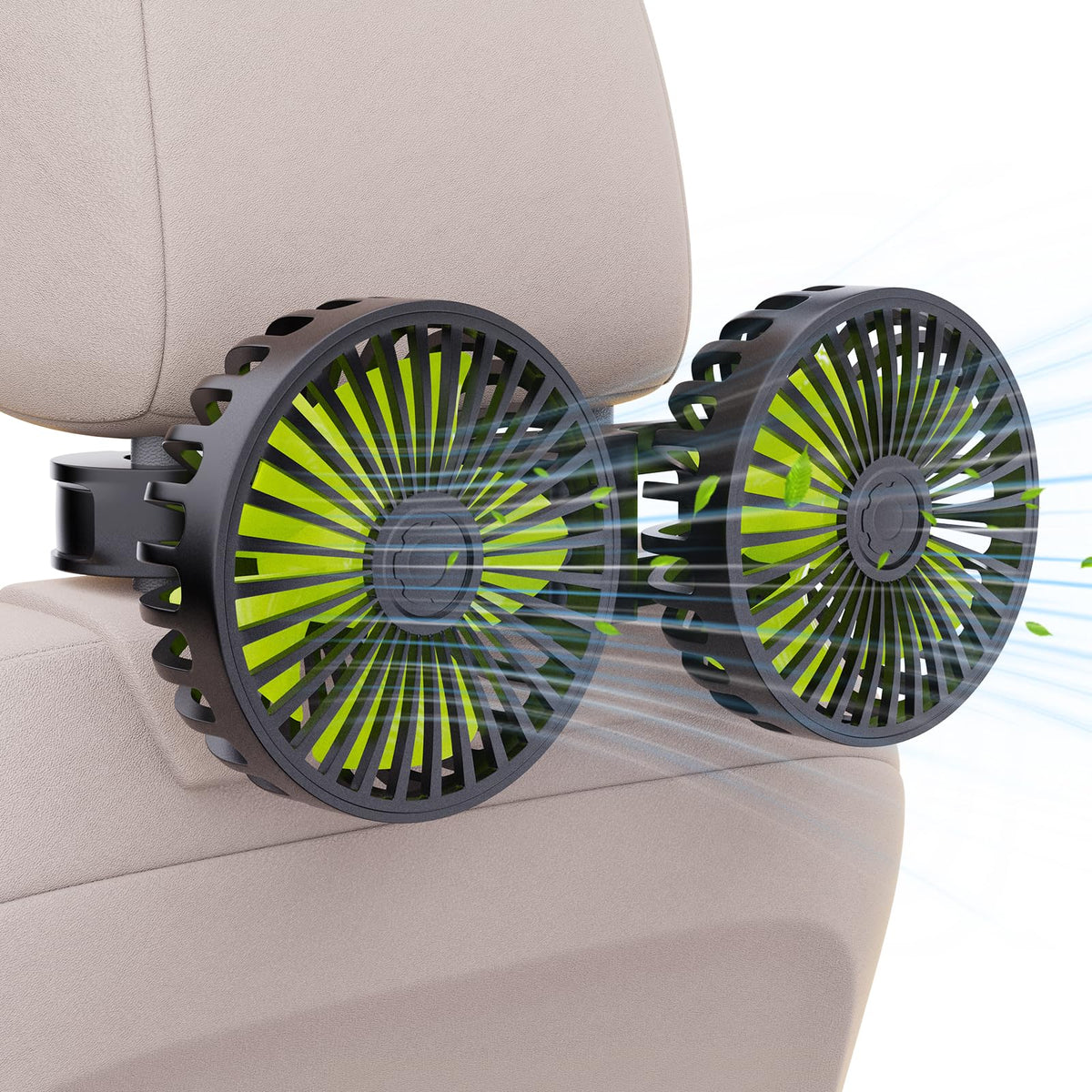 Hayousui backseat dual-head car fan clips securely for targeted cooling.
