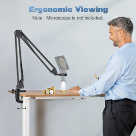 Hayve C-clamp base attached to desk showing stable workspace mounting advantage
