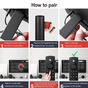Hazieoo remote beside Fire TV Stick during pairing setup convenience