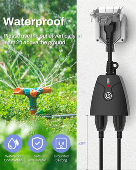HBN plugged into outdoor socket on patio showing convenience and safe outdoor use benefit