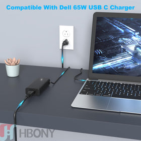 HBONY 65W USB-C charger coil cable ready for compact transport