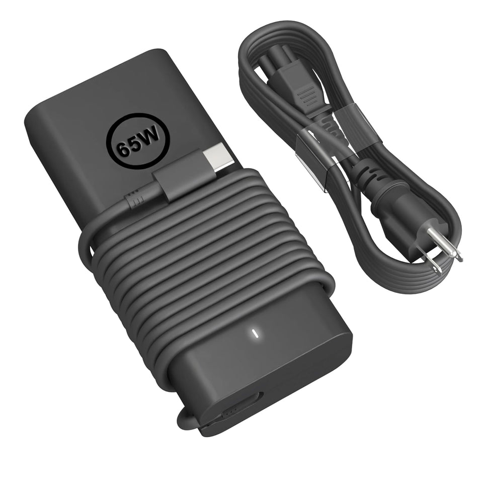 HBONY 65W USB-C charger front view powering a Dell Latitude display
