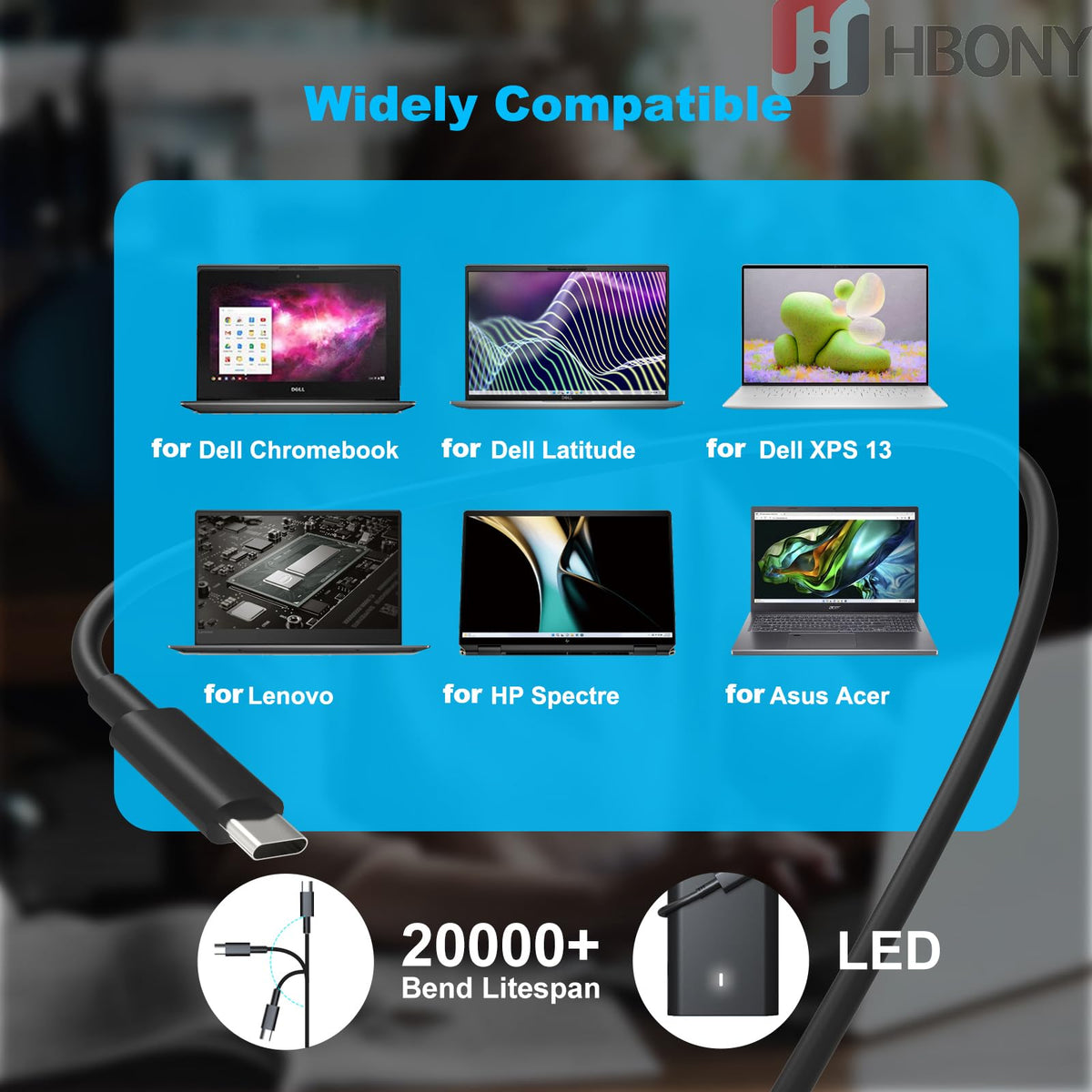 HBONY 65W USB-C charger side port for USB-C PD charging