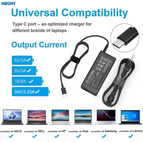 HBONY charger angled view showing USB-C PD port and broad compatibility