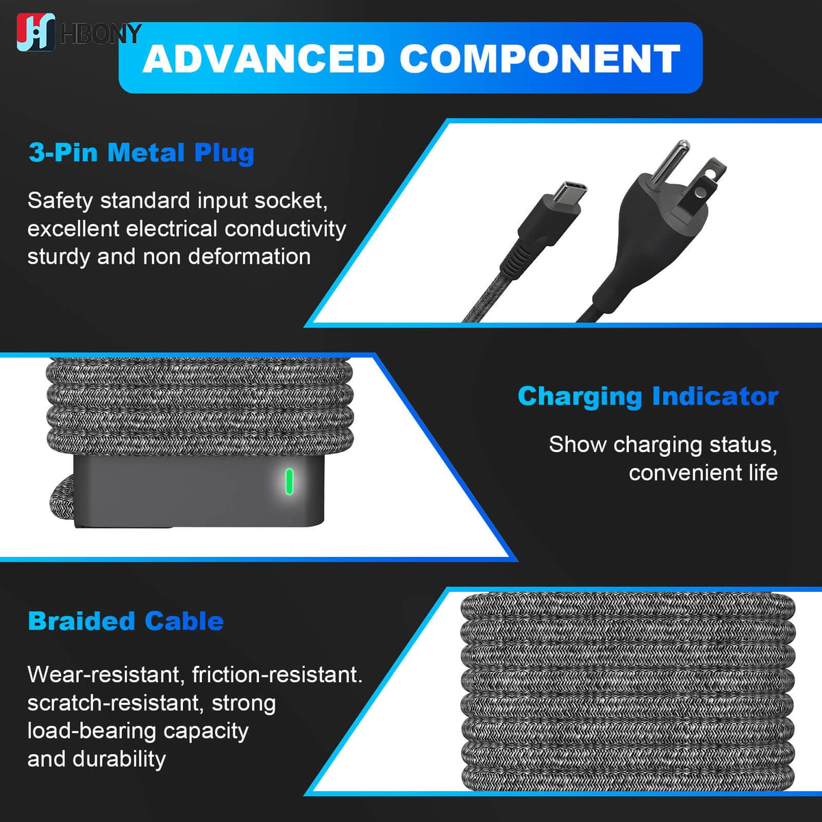 HBONY compact-design charger ideal for travel and workspace.