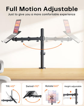 H&C(hcck&Cllassp) arm adjustments illustrating tilt, swivel and rotation for flexible ergonomic positioning