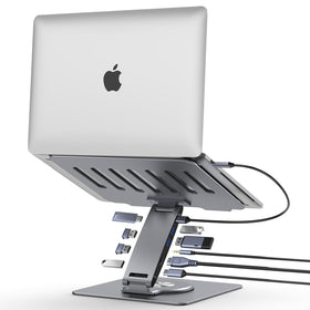 HC front view of docking station stand showing ports and stable base for tidy desk
