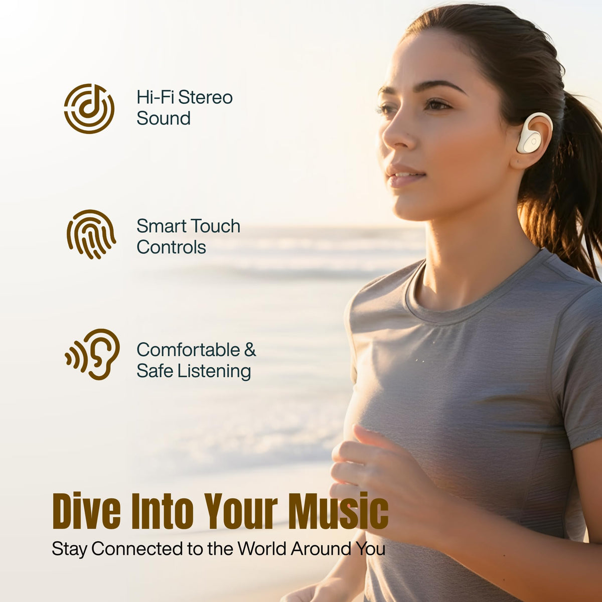 HC Honey Coco earbuds held in hand showing compact size and portability
