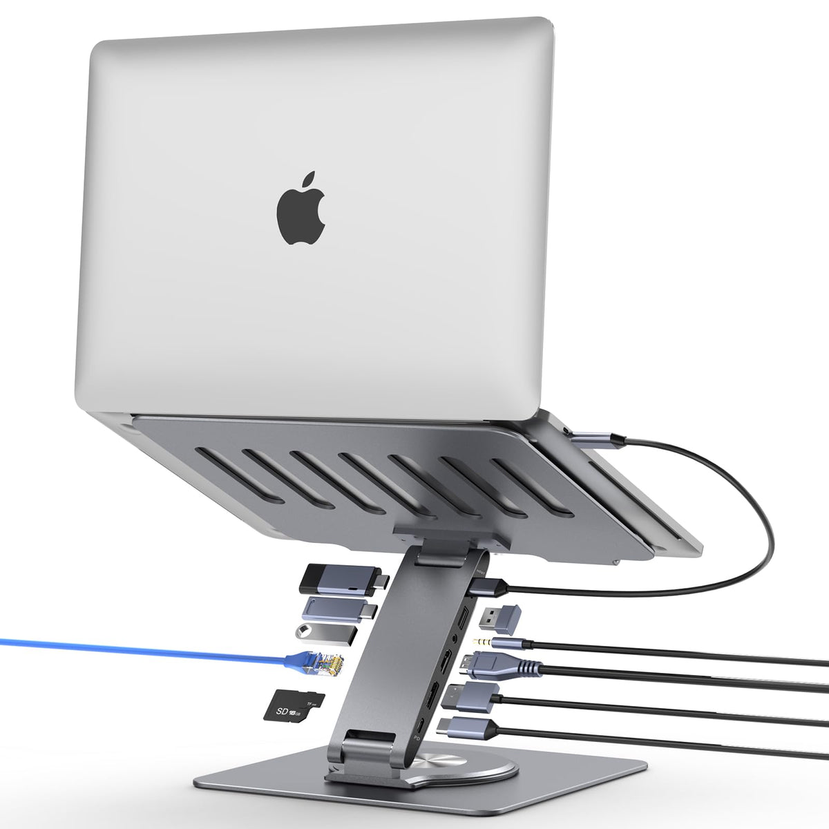 HC Laptop Docking Stand showing triple 4K60Hz displays for multitasking