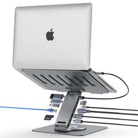 HC Laptop Docking Stand showing triple 4K60Hz displays for multitasking