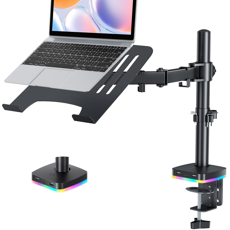 H&C(hcck&Cllassp) front view showing entire stand and RGB hub, keeps desk tidy