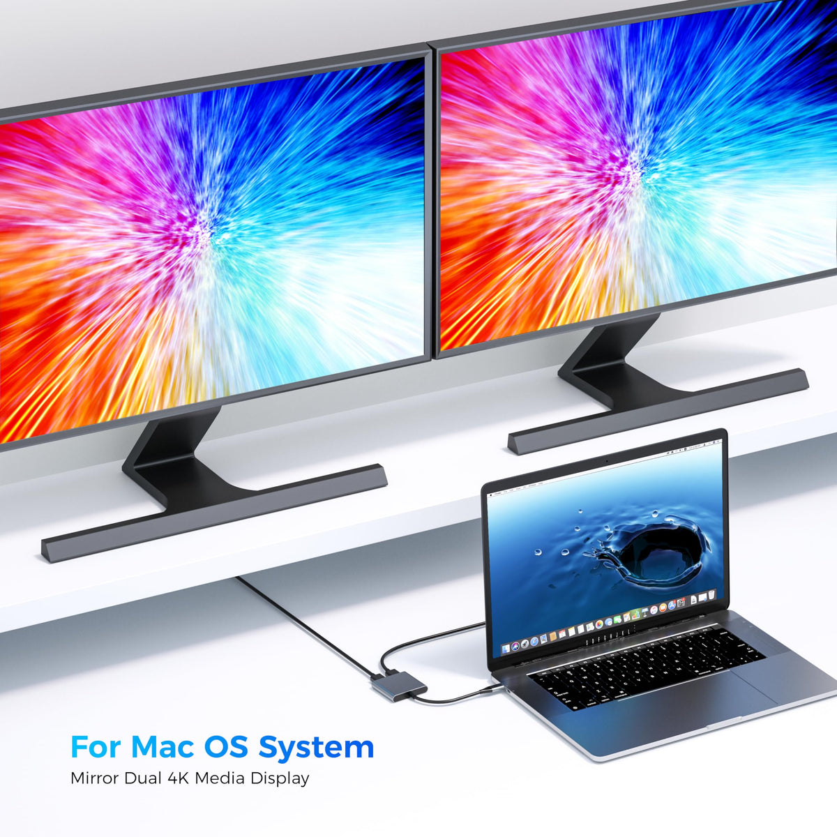 HCCBM dual-monitor workspace with two screens and keyboard.