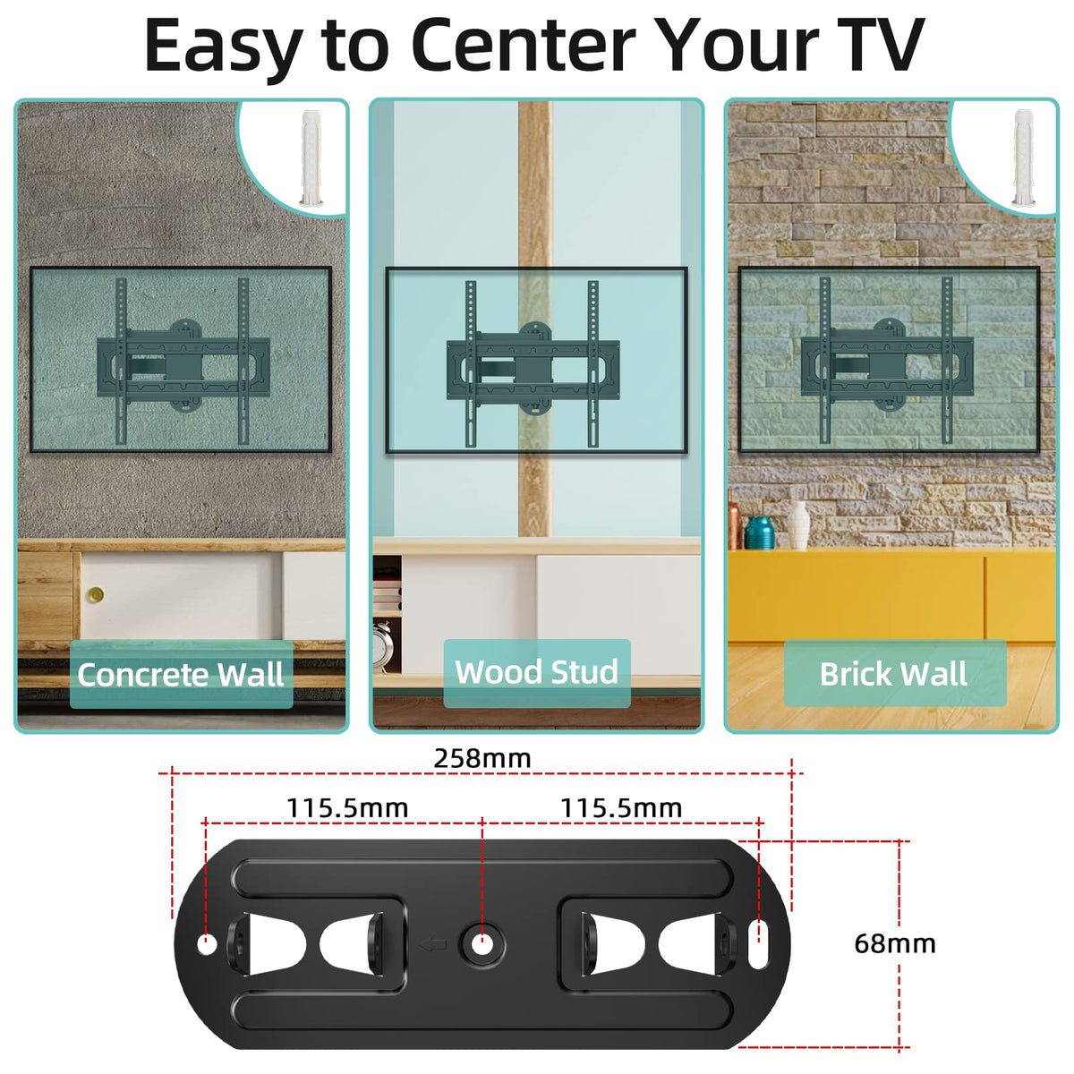 HCMOUNTING tilted and swiveled TV showing flexible angle adjustments for glare control