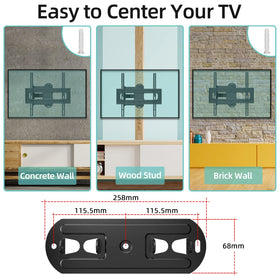 HCMOUNTING tilted and swiveled TV showing flexible angle adjustments for glare control
