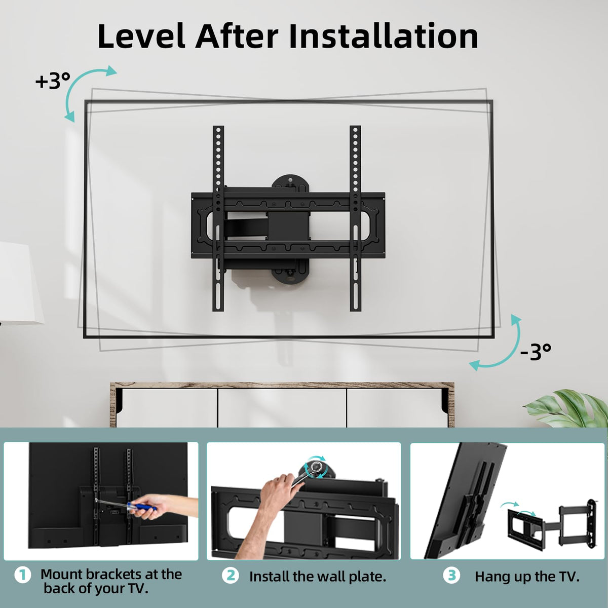 HCMOUNTING installation on stud with included level demonstrating secure mounting