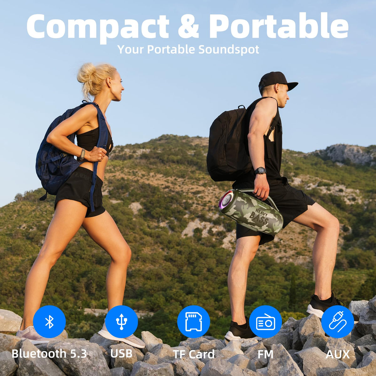HEAVY BASS Bluetooth 5.3 with TWS for stereo pairing