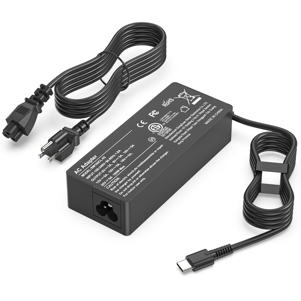 heesky 100W USB-C laptop charger front view showing compact design for travel