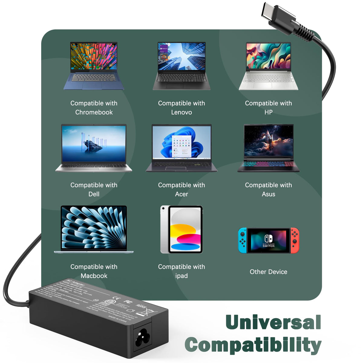 heesky 100W USB-C charger in use powering a laptop during activities