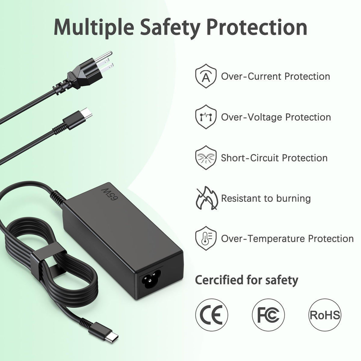 heesky 65W USB-C Chromebook charger powering a Dell XPS laptop