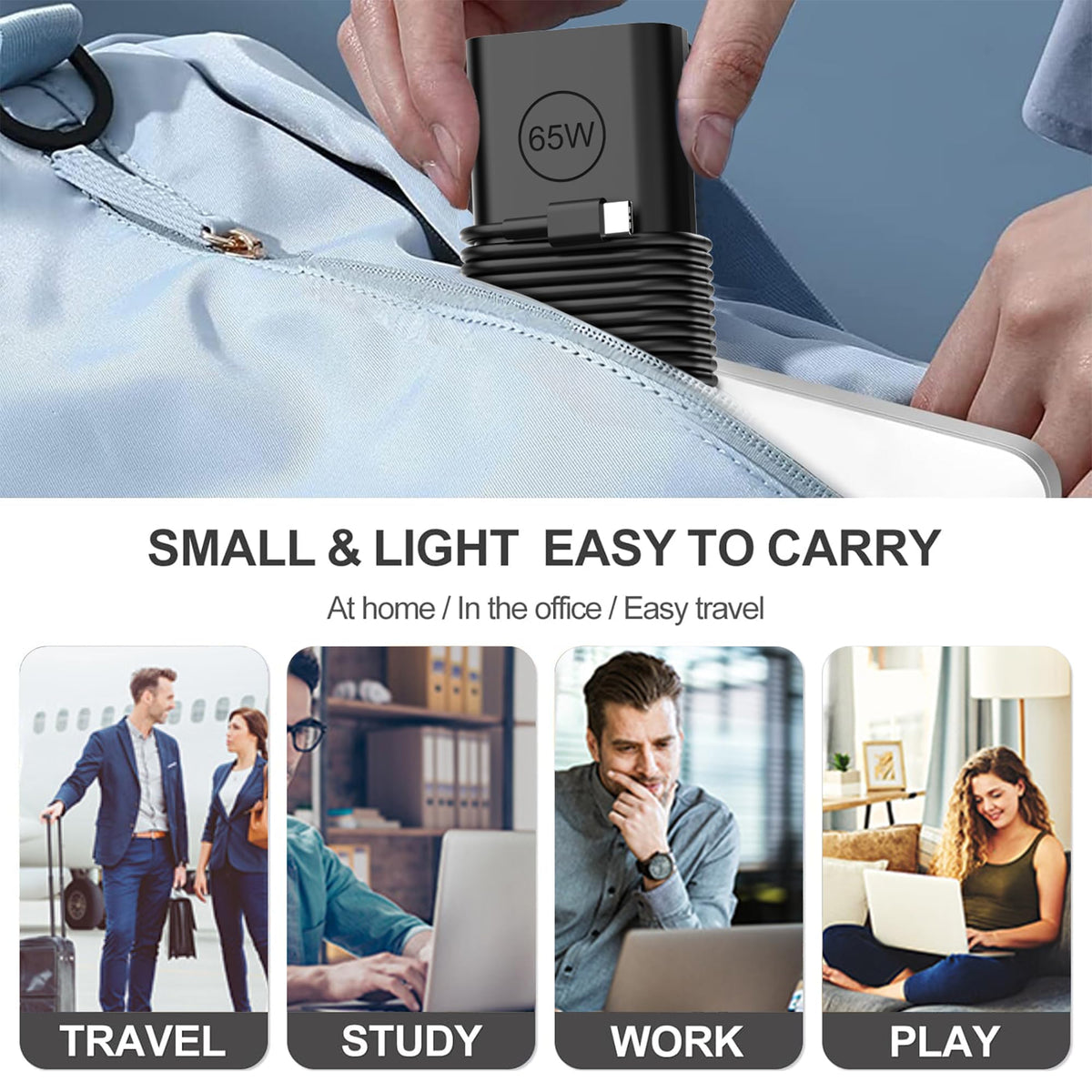 HEHALOTU travel-ready charger powering a laptop away from home